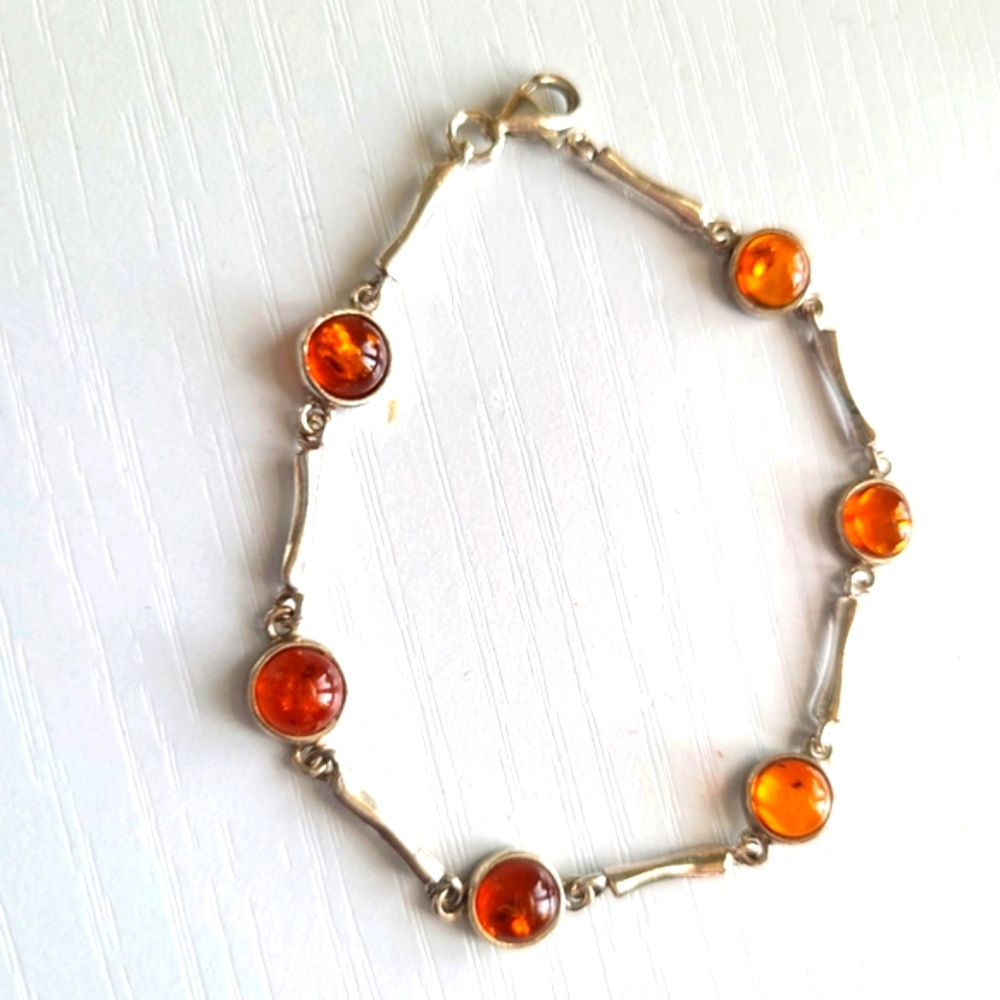 Gorgeous Vintage Sterling Silver Baltic Honey Amber Tennis Bracelet